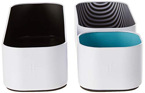 Three By Three Seattle 3 Piece Metal Organizer Tray Set For Storing Makeup, Stationery, Utensils, And More In Office Desk, Kitchen And Bathroom Drawers (2 Inch, Black Sky Blue And Stripes) #TOP2