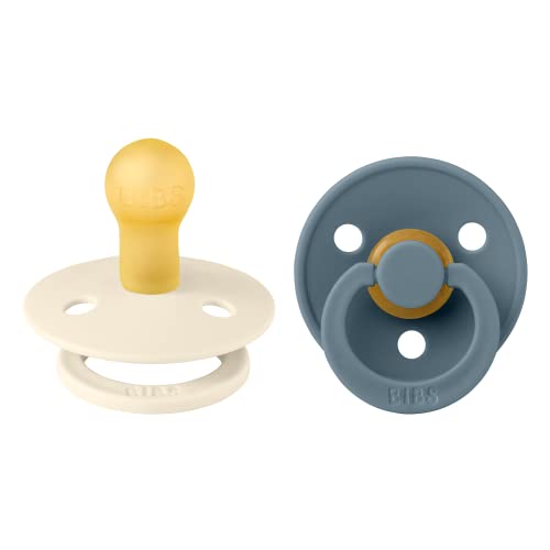 Image of BIBS Pacifiers | Natural Rubber Baby Pacifier | Set of 2 BPA-Free Soothers | Made in Denmark | Ivory/Petrol | Size 0-6 Months