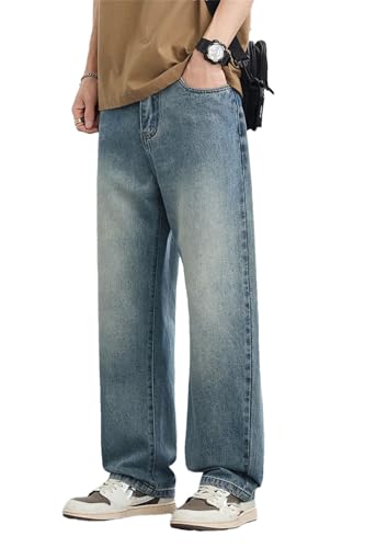 Men's Summer Korean Style Straight Leg Jeans Versatile Loose Thin Pants