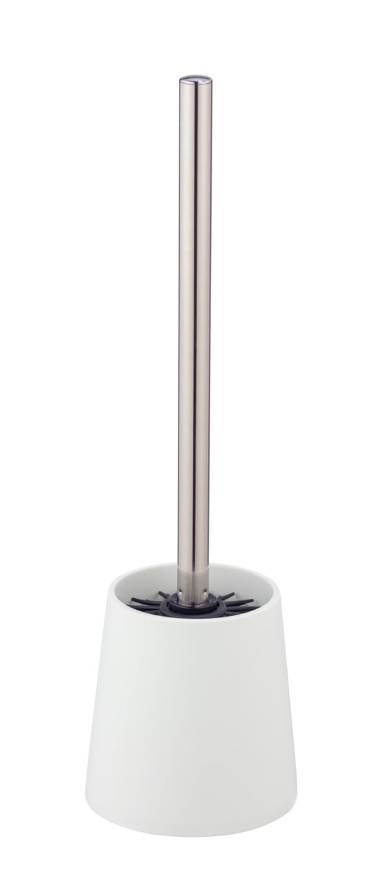 WENKO Mod Sortino Toilet Brush Set Freestanding Silicone Self-Cleaning with Stainless Steel Handle Interchangeable Black Brush Head Diameter 7.5 cm Dimensions Diameter 10.5 x 37 cm White