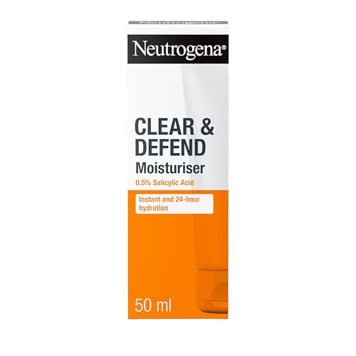 Neutrogena Clear and Defend Moisturiser 50 ml, Oil-Free Daily Face Cream for Spot-Prone Skin, with Purifying 0.5% Salicylic Acid to Help Prevent Breakouts for Smoother, Softer & Clearer Skin