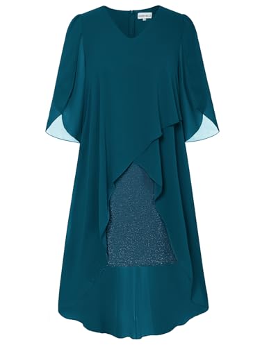 Hanna Nikole Women's 3/4 Batwing Prom Dresses Bodycon Pencil Dresses Peacock Blue 20 Plus