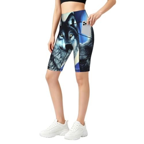 Short de yoga anti-roulement taille haute Wolf Under Moon confortable