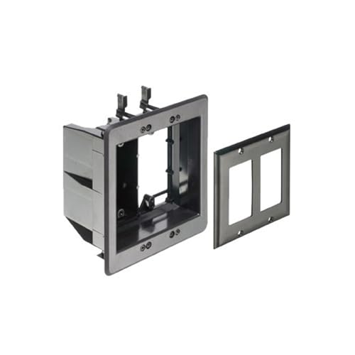 Arlington TVBU505BL-1 Recessed TV Outlet Box with Paintable Trim Plate, Black, 2-Gang