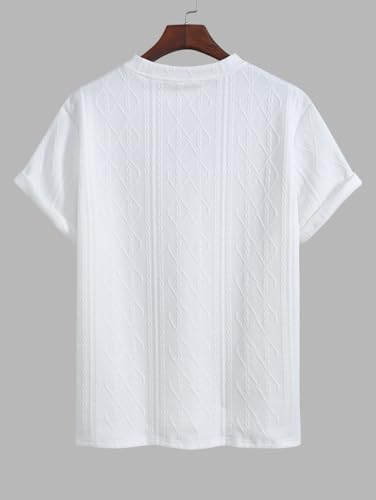Image of Geometric Jacquard Textured Letter Embroidered Short Sleeves T-shirt Or Drawstring Shorts -Co-ord Available(T-Shirt White /L)