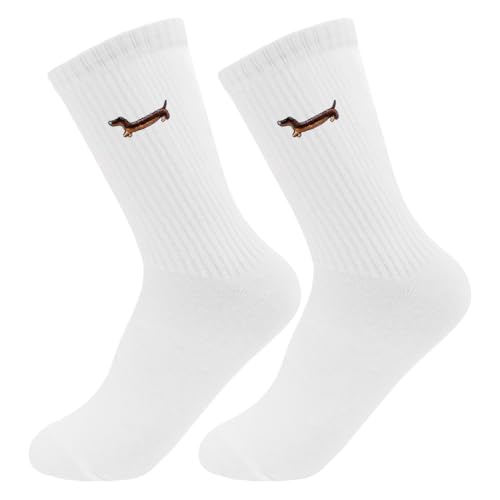 MorLuks Dackel Socken Damen Herren Lustige Socken mit Motiv Bestickte 39-42 Tennissocken Weiß für Damen Herren Sportsocken Lustige Geschenke