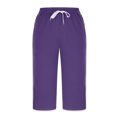 Oplxuo Capri Pants for Women Summer Casual Loose Comfy Workout Cropped Pants High Elastic Waist Athletic Capris with Pockets4