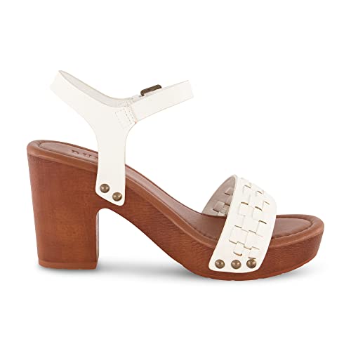 Image of Dunes Women's Sealy Faux Wood Woven Heel Sandal +Comfort Foam & LiteSole Technology, Wide Widths Available