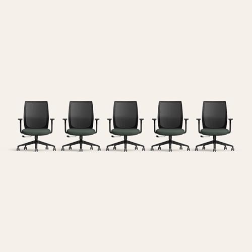Image of Interio by Godrej Curv Premium Mesh Wide Back Ergonomic Chair for Work from Home /Study | 1 Year Warranty | Height Adjustable Chair | Heavy Duty PP Base | DIY Installation (Set of 5, Earthstone)