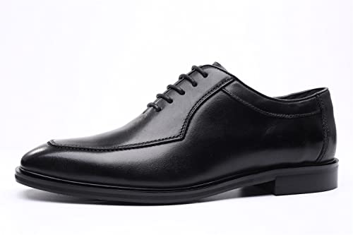 HOOENG Dress Oxford for Men Lace Up Square Burnished Toe PU Leather Apron Toe Oxford Shoes Non Slip Block Heel Slip Resistant Anti-Slip Classic(Color:Black,Size:7.5)2