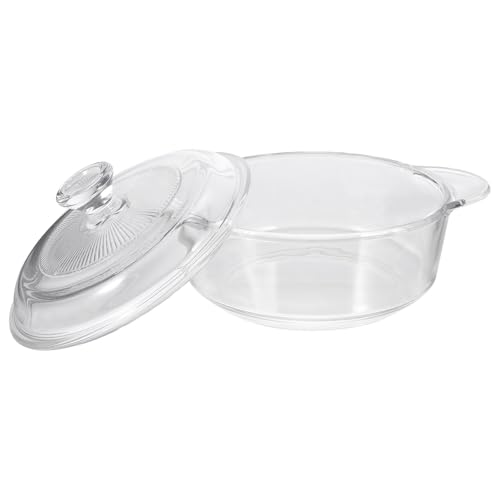 Healvian Olla de Vidrio Templado sin Plomo 1l Tapa y Asas Dobles Resistente al Calor para Microondas Horno y Cocina Casera, Adecuado para Sopa, Fideos y Estofado Versátil