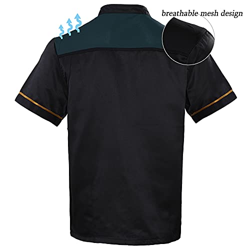 Unisex Chef Jacket - Shoulder Cool Vent Chef Coat Gold Edge Working Chef Uniform, Black #TOP3
