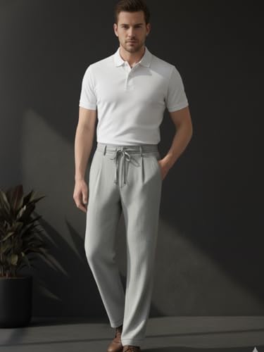 Image of Rigo Men Linen Straight Fit Korean Pants | Cotton Linen Regular Size Casual Trousers