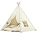 Hund und günstig Kaufen-EUGAD Tipi Zelt für Haustiere, 65x86x65 cm, Hundezelt Katzenzelt abnehmbar waschbar, Katzenhöhle Hundehöhle, Hundehütte Indoor, Hundehaus Katzenhaus mit Kissen, weiß, 0044GD