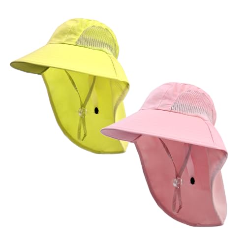 Image of Rosoz Kids Sun Hat with Neck Flap UV Protection Summer Toddler Beach Hat Unisex Ponytail Hat Wide Brim Fishing Hat