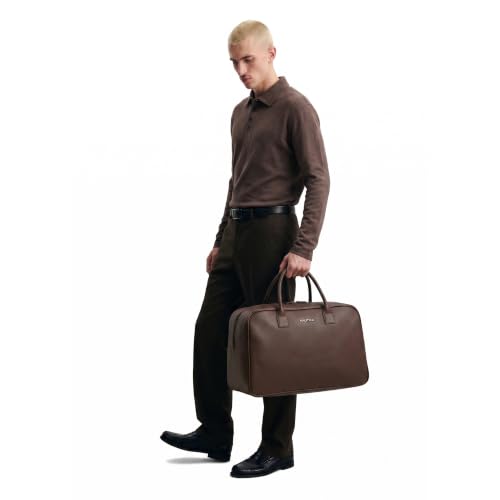 Image of Nautica Unisex 30L Travel Duffle Bag | Premium PU Vegan Leather with Twin Grab Handles for Men & Women | Spacious Main Compartment with Organised Pockets for Weekend Travel Trips | Dark Brown