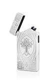 TESLA Lighter T13 Lichtbogen Feuerzeug, Plasma Double-Arc, elektronisch wiederaufladbar, aufladbar mit Strom per USB, ohne Gas und Benzin, mit Ladekabel, in edler Geschenkverpackung, Kreuz Silber