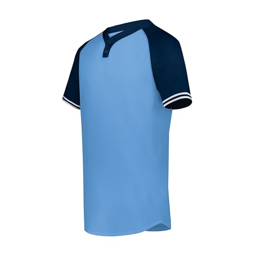 Augusta Sportswear Boys Cutter+ Henley Jersey, Columbia Blue/Navy, Medium