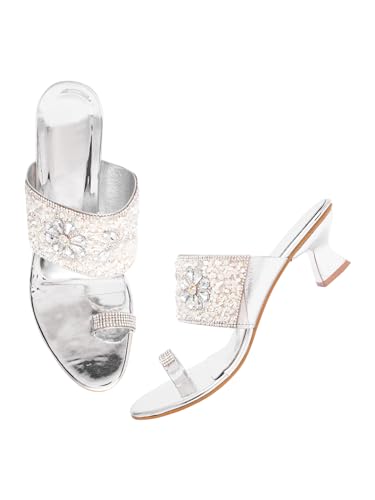 Image of TRYME Fancy Embroidery Kitten Heel Sandal Stylish Embellished Wedding Footwear Sandals For Women & Girls