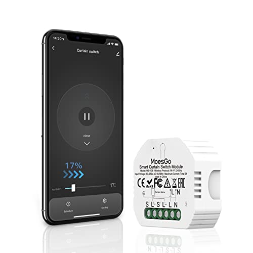 MoesGo Interruttore Tapparelle WiFi, 2.4GHz RF433 Modulo Comando per Tapparelle Elettriche, Compatibile con Alexa e Google Home, Controllo App Smart Life Tuya per Persiane Avvolgibili e Tende