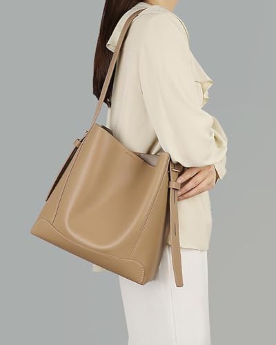 Image of Women's Trendy Tote Bag Vegan Leather Shoulder Crossbody Purse Large Bucket Handbag Soft Top Handle Satchel