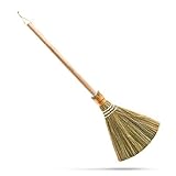 HNC ECOLIFE Small Natural Whisk Sweeping Hand Handle Broom - Vietnamese Straw Soft Broom for Cleaning Dustpan Indoor - Outdoor - Decorative Brooms - Wooden Handle - 9.06'' Width, 27.55' Length