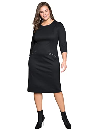 Sheego Damen Große Größen Etuikleid mit 3/4- Arm, im Materialmix Businessmode klassisch Rundhals-Ausschnitt -