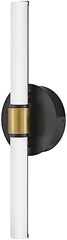 Lark Kai 85600BK-LCB Medium LED Bath Bar Vanity Fixture, Mounts Vertical or Horizontal, Etched Opal Cylindrical Shades, Black and Lacquered Brass