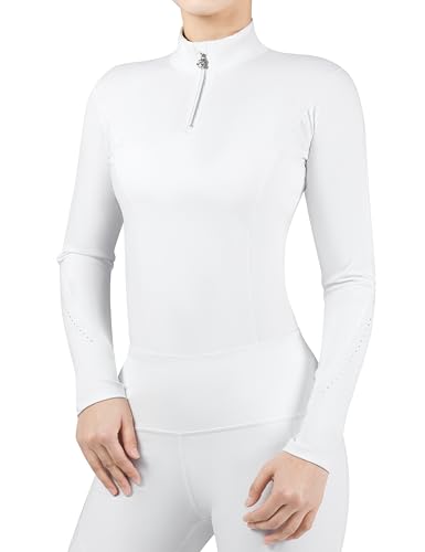 Harrison Howard Reit-Shirts für Damen, langärmelig, Stehkragen, mit Stickerei, Reitsport, Ovales Weiß, Klein