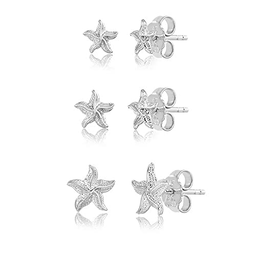 3 Pairs Tiny Starfish Stud Earrings Sterling Silver Set for Women Girls Cute Star Cartilage 20g Studs Tragus Post Pin Hypoallergenic Piercing Body Jewelry Dainty Gifts