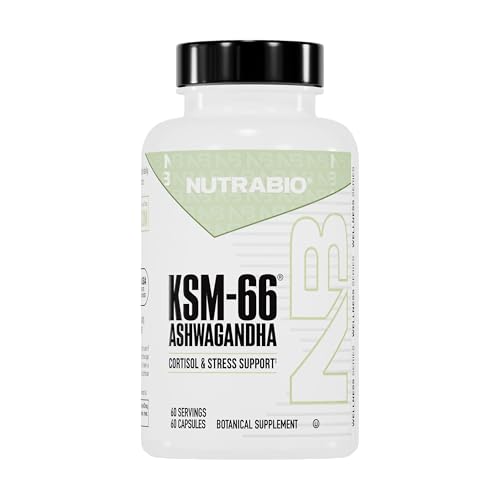 NutraBio Ashwagandha KSM-66 | Ashwagandha Herbal Supplement for Stress Mood & Performance | 600 MG of Clinically Studied KSM66 60 Capsules