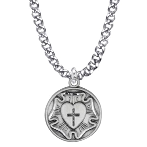 True Faith Jewelry Sterling Silver Luther's Rose Lutheran Cross Necklace Pendant Medal, 11/16 Inch