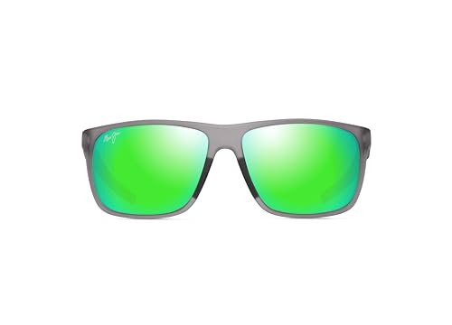 Maui Jim Men's Lehopulu Polarized Rectangle Sunglasses, Matte Transparent Grey/Mauigreen® Polarized, Large Fit