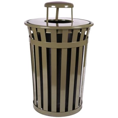 Oakmont Round 36 Gallon Commercial Trash Can | Steel Outdoor Industrial Trash Can with Swing Top | Great for Outdoor Public Spaces - Black