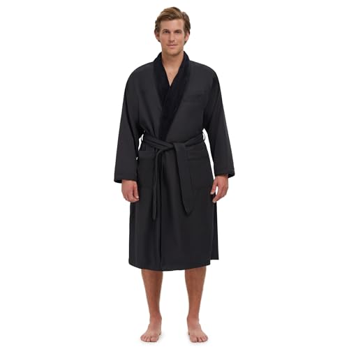 MONARCH Plush Lined Microfiber Bath Robe for Men or Women – Soft Microfiber Shell with Polyester Lining, Generously Sized Resort-Grade Spa & Hotel Robe with Pockets - Machine Washable (Black)