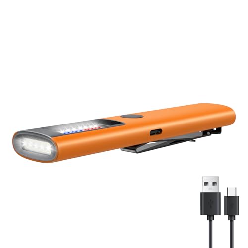 WeteamnoI Linterna LED de bolsillo EDC, recargable, 400 lúmenes, luces de flash de mano compactas y brillantes, IPX4, doble material, para viajes, camping y senderismo (naranja)
