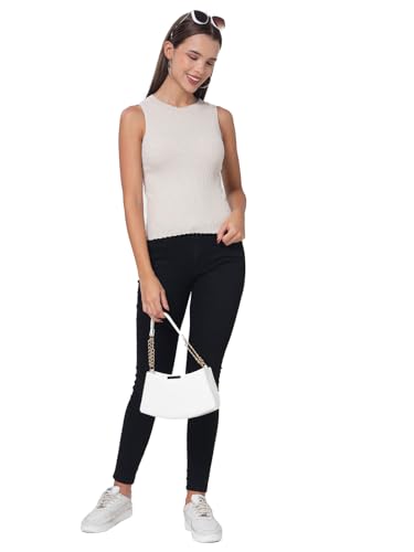 Image of Kalt Womens Knitted, Ribbed Cotton Fitted Sleeveless Round Neck Cami Tank Top