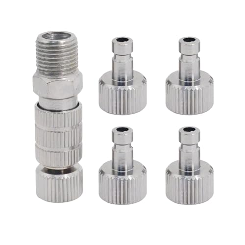 Kit d'Adaptateur de Déconnexion Rapide pour Aérographe, Ensemble de 5 Pièces avec Connecteurs Mâles et Femelles de 1/8 Pouce, Valve de Contrôle Réglable,...
