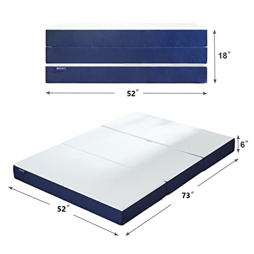 Molblly Folding Mattress, 6 Inch Memory Foam Tri Folding Mattress, Portable Trifold Mattress Topper With Breathable & Washable Cover, Foldable Mattress Guest Bed For Camping, Full Size - 52"X 73"X 6" #TOP1