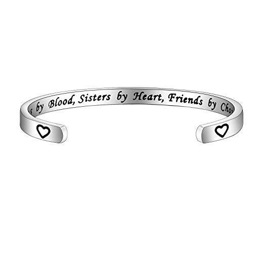 FEELMEM Cousin Bracelet Cousins By Blood Sisters By Heart Friends By Choice Bangle Cousin Jewelry Gift for Cousins (Silver)
