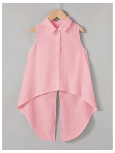 Image of Verdusa Girl's Button Front Bow Back Sleeveless Shirt High Low Asymmetrical Hem Blouse Top