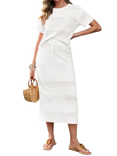 Tankaneo Womens Crochet Cover Up 2 Piece Skirt Sets...