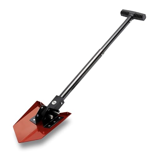 DMOS Delta Shovel - Collapsible Heavy-Duty Steel Folding Shovel for Camping Overlanding Survival Military Hunting & Off-Road Use - Racing Red - Compact