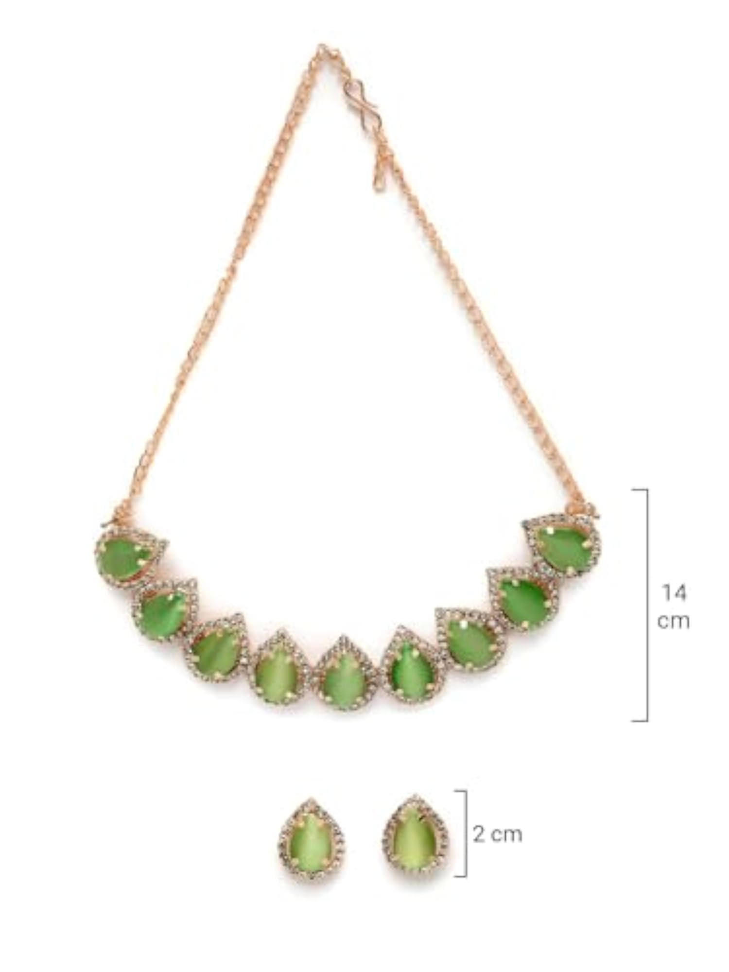 Gold-Plated AD Green Collar Necklace Set With Earrings