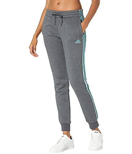adidas Womens Essentials Warm-up 3-Stripes Slim Tapered Track Pants, Dark Grey Heather/Mint Ton, S
