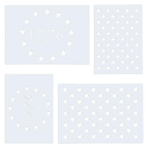 WISYOK 4Pcs American Flag 50 Star Stencil Templates 4 Sizes American Flag Templates Ideal for DIY Crafts Design Independence Day Project American Flag Projects