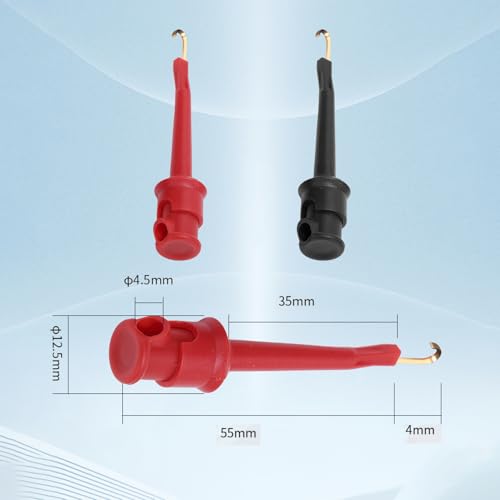 Image of Multimeter Test Hooks and Mini Grabber Clips 10 Pcs (5 Red + 5 Black) for Electrical Testing Circuit Test Probes Insulated, Copper & Stainless Steel Tips