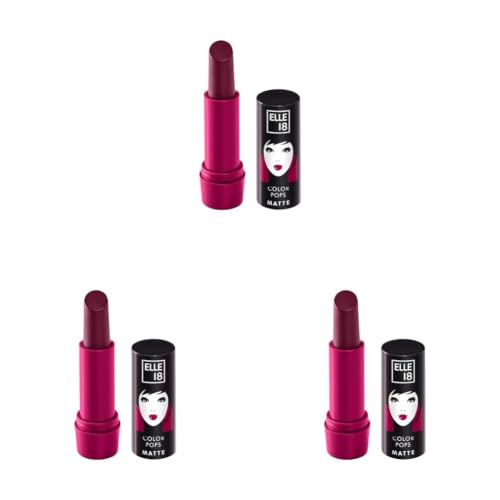 Image of Elle 18 Color Pops Matte Lipstick, Cherry Wine, Moisturising Bullet Matte, with Vitamin E, Highly Pigmented, Infused with Jojoba Oil and Shea Butter | 4.3 g (Pack of 3)