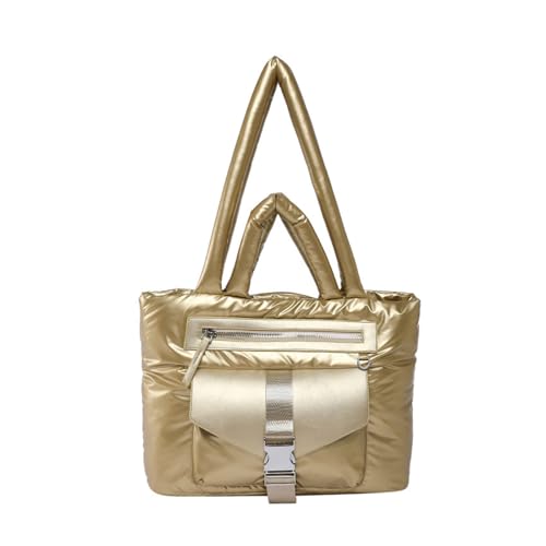 JUYAXIN Bolso de hombro grande para mujer, de nailon suave, casual, con asa superior, para trabajo y viajes, para estudiantes, ligero y espacioso bolso de hombro, Gold, One Size