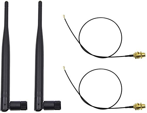 2 x 2.4GHz 6dBi Indoor Omni-Directional WiFi Antenna 802.11n/b/g RP-SMA Female Connector + 2 x 15cm/6" U.FL/IPEX to RP-SMA Pigtail Antenna WiFi Cable